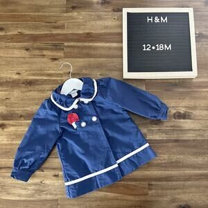H&M Navy Blue Double Breasted Mushroom Cotton Jacket Baby Girl 12-18M